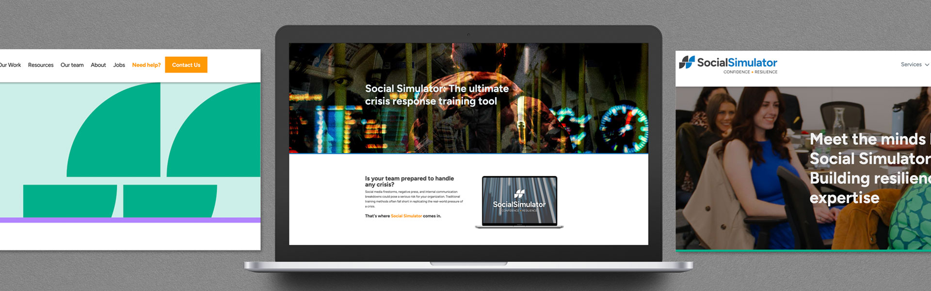 image showing page designs for social simulator website 
